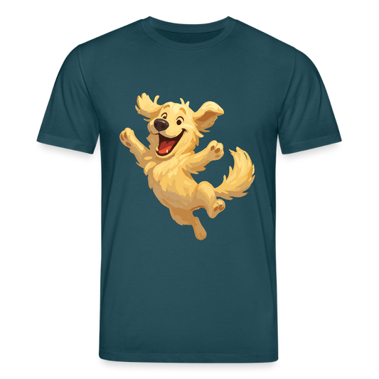 Golden Retriever T-Shirt Springender Cartoon – fröhliches Hundemotiv, perfektes Geschenk für Hundeliebhaber und Tierfreunde - Dunkles Petrol