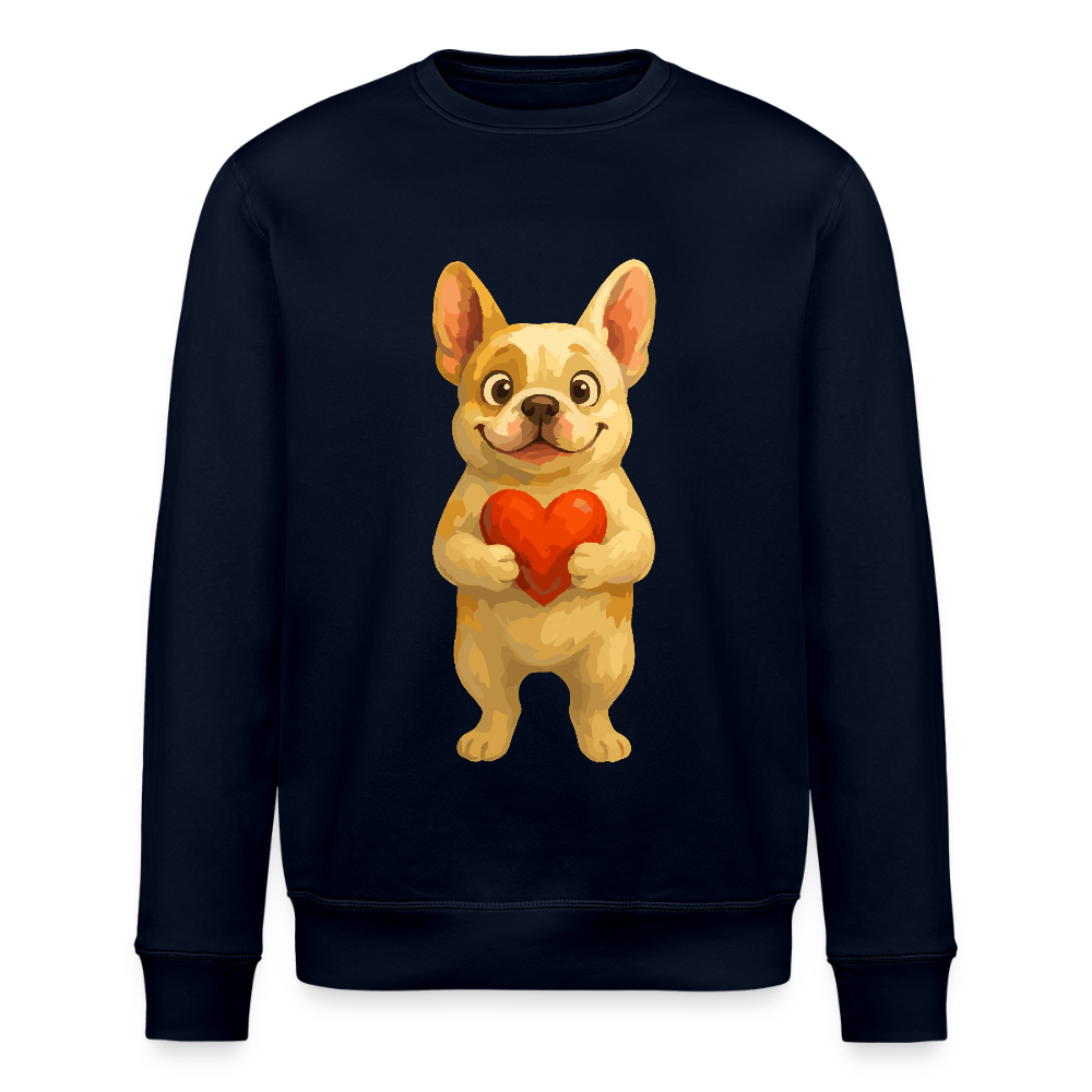 Französische Bulldogge Sweatshirt mit Herz Cartoon – Liebevolles Hunde Motiv für Valentinstag, Freundschaft und Geschenkideen - Navy
