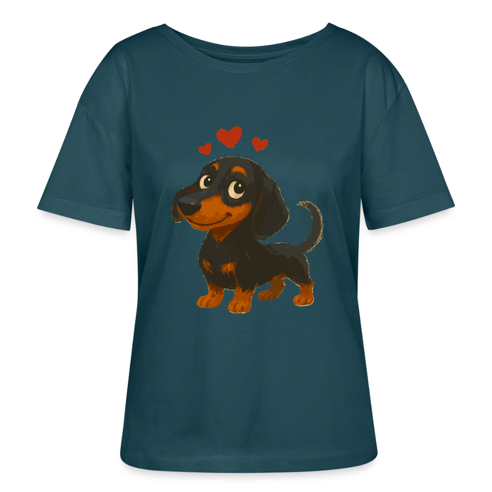 Dackel Shirt – Verliebter Cartoon Dachshund | Süßer Hund Pullover Geschenk mit Herzen für Valentinstag & Hundefans - Dunkles Petrol