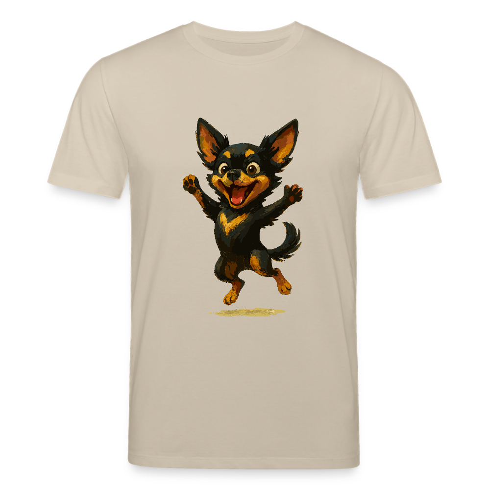 Fröhlicher Chihuahua Cartoon Hund – hüpfendes Tiermotiv voller Lebensfreude, witzige Geschenkidee für Hundefans und Tierfreunde - Beige