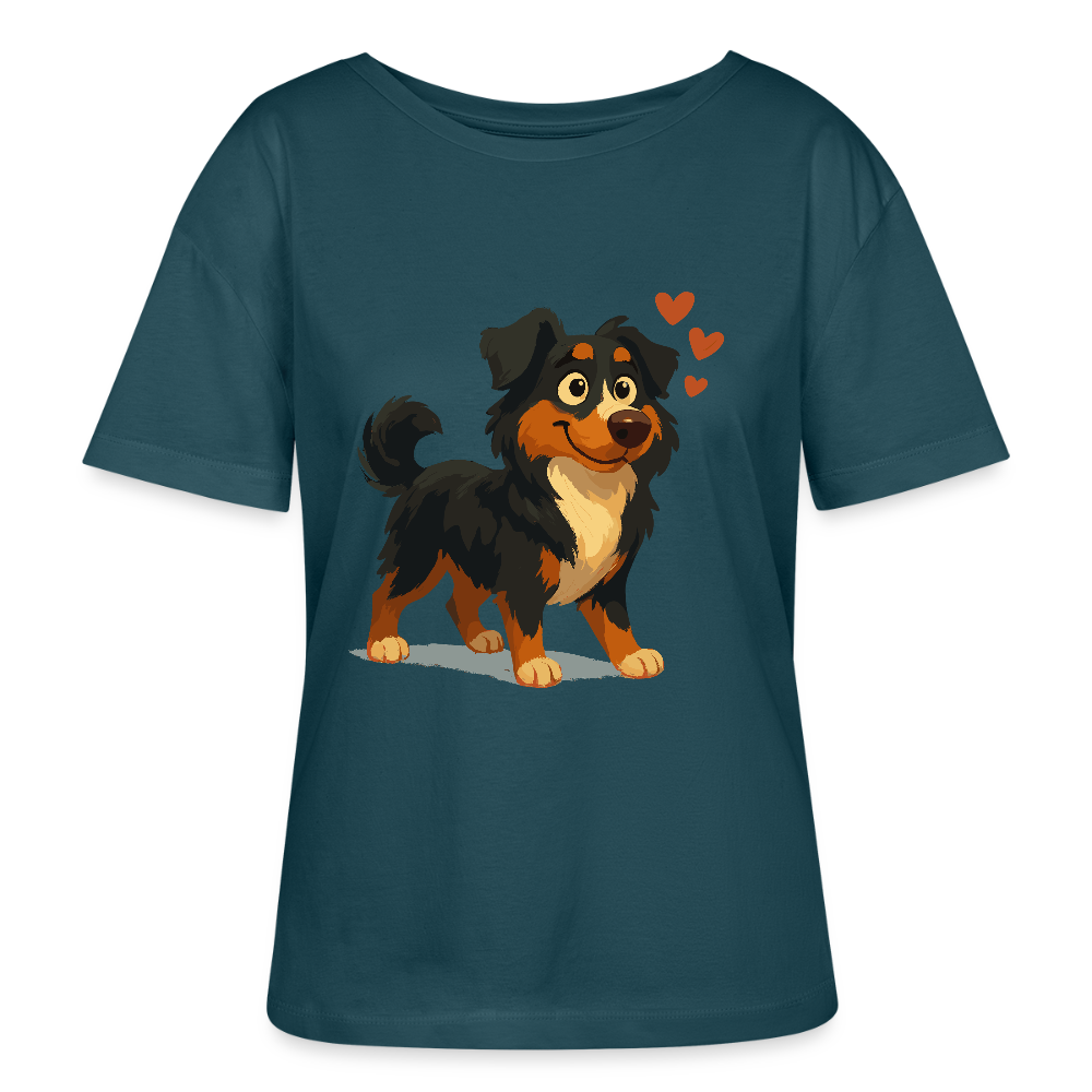 Australian Shepherd Shirt Verliebter Cartoon mit roten Herzen – Liebevolles Hunde Motiv für Valentinstag, Freundschaft und Geschenkideen - Dunkles Petrol
