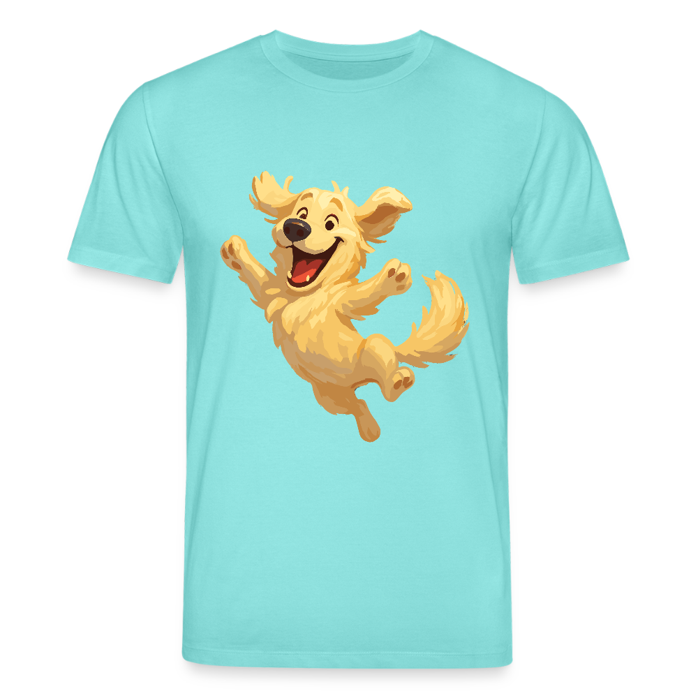 Golden Retriever T-Shirt Springender Cartoon – fröhliches Hundemotiv, perfektes Geschenk für Hundeliebhaber und Tierfreunde - Poolblau