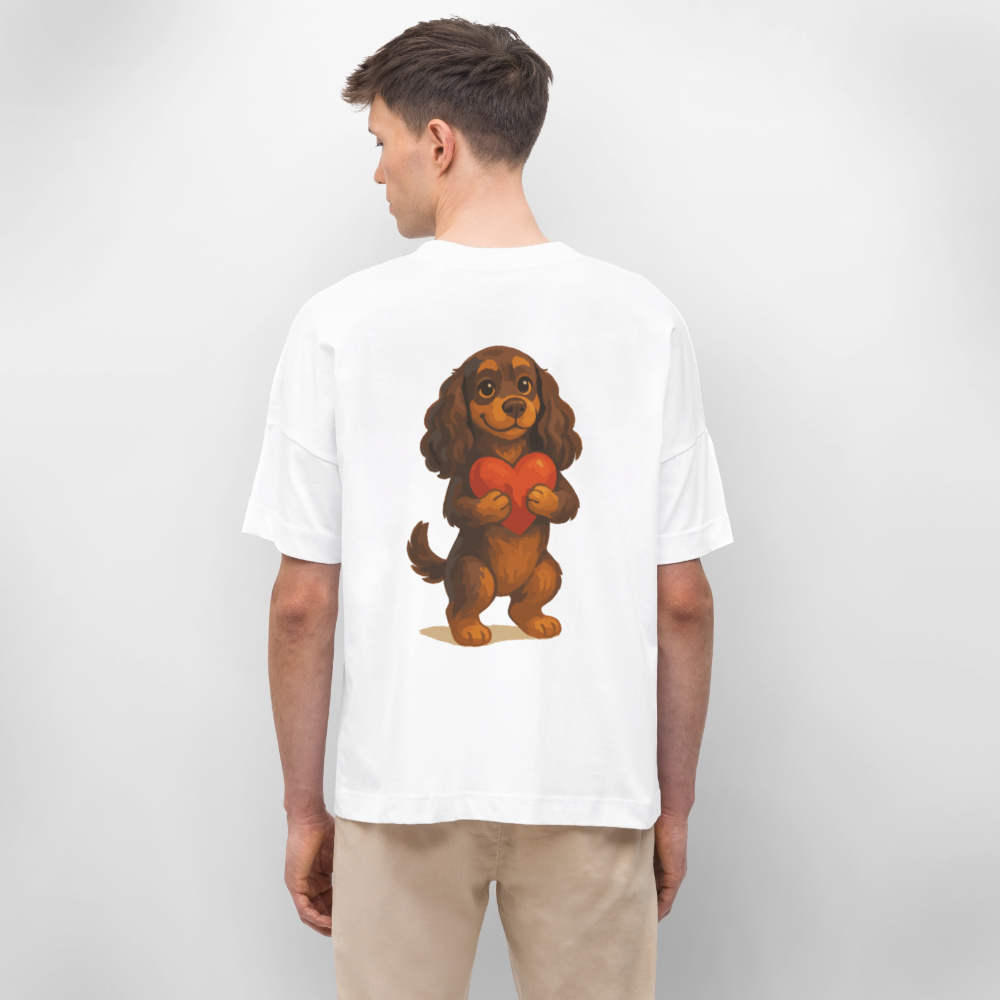 Cocker Spaniel Oversized mit Herz – Süßer Cartoon Hund, perfektes Motiv für Valentinstag und Hundeliebhaber - Weiß