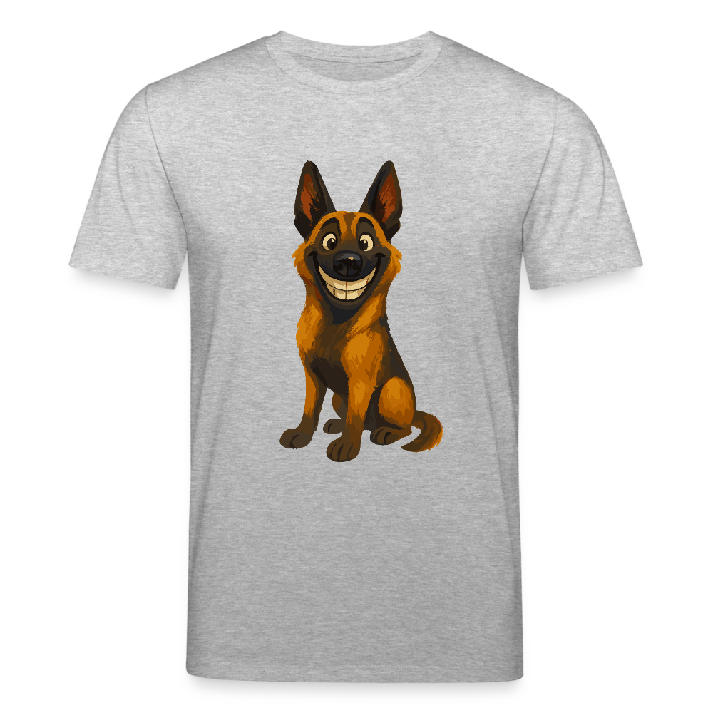Malinois T-Shirt Grinsender Cartoon – lustiger Belgischer Schäferhund im gemalten Stil als humorvolles Hunde Motiv für Hundeliebhaber - Grau meliert
