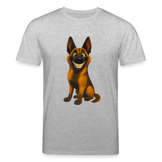 Malinois T-Shirt Grinsender Cartoon – lustiger Belgischer Schäferhund im gemalten Stil als humorvolles Hunde Motiv für Hundeliebhaber - Grau meliert