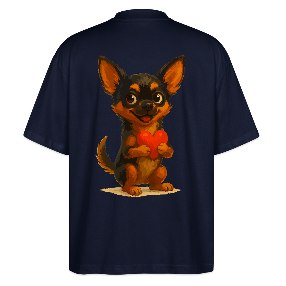 Chihuahua Oversized Cartoon Hund mit Herz – süßes Tiermotiv, Geschenkidee für Hundefans, Valentinstag und romantische Anlässe - Navy