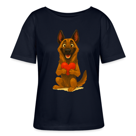 Malinois Shirt mit Herz Cartoon – liebevoller Belgischer Schäferhund als Hunde Motiv für Hundeliebhaber und Geschenkideen - Navy