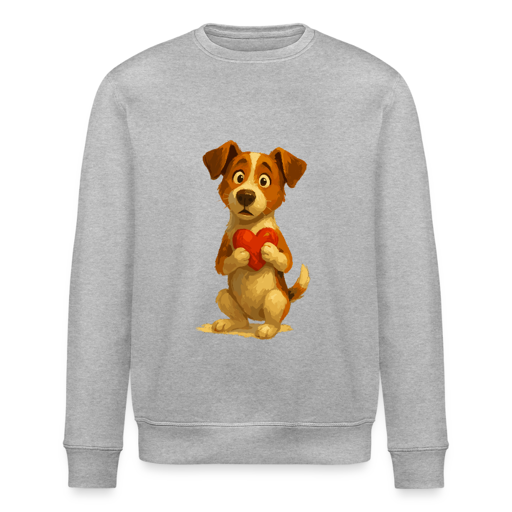 Jack Russell Terrier Sweatshirt mit Herz – süßes Cartoon Motiv, liebevoller Hund, Geschenkidee für Valentinstag und Hundeliebhaber - Grau meliert