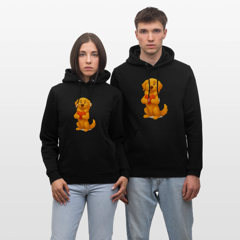 Golden Retriever Hoodie mit Herz – süßer Cartoon Hund, liebevolles Motiv für Hundeliebhaber, Valentinstag oder besondere Geschenkideen - Schwarz