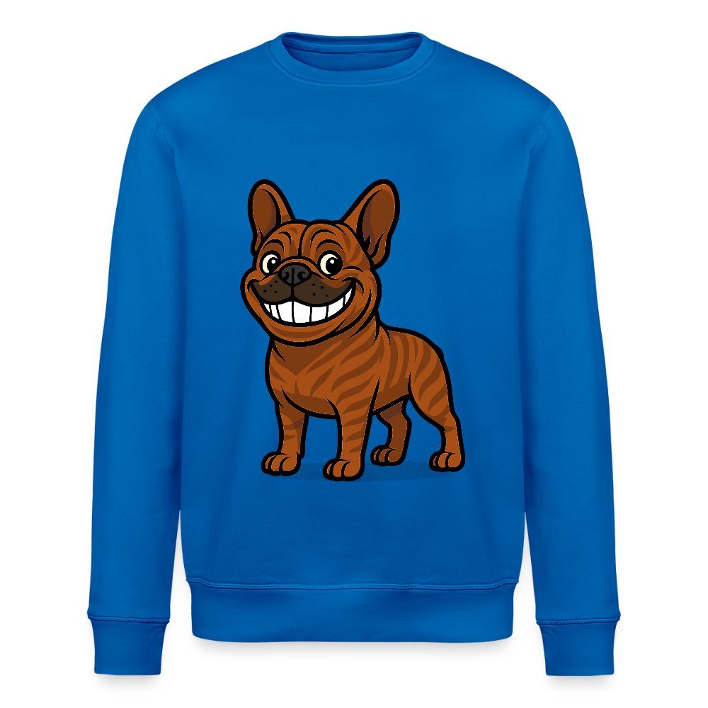 Französische Bulldogge Sweatshirt - Cartoon mit breitem Grinsen – Lustiges Hunde Motiv für Humor-Fans, Tierfreunde und Geschenkideen - Königsblau