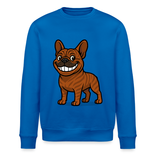 Französische Bulldogge Sweatshirt - Cartoon mit breitem Grinsen – Lustiges Hunde Motiv für Humor-Fans, Tierfreunde und Geschenkideen - Königsblau