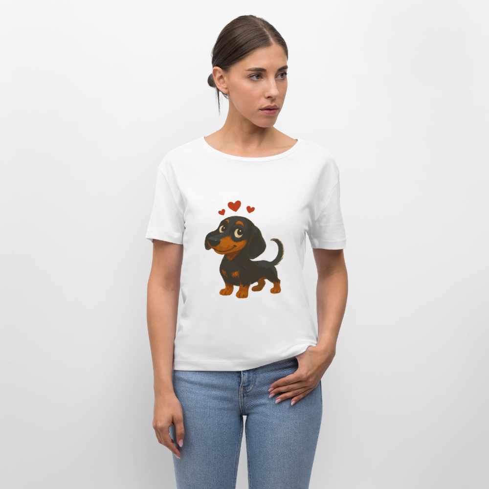 Dackel Shirt – Verliebter Cartoon Dachshund | Süßer Hund Pullover Geschenk mit Herzen für Valentinstag & Hundefans - Weiß
