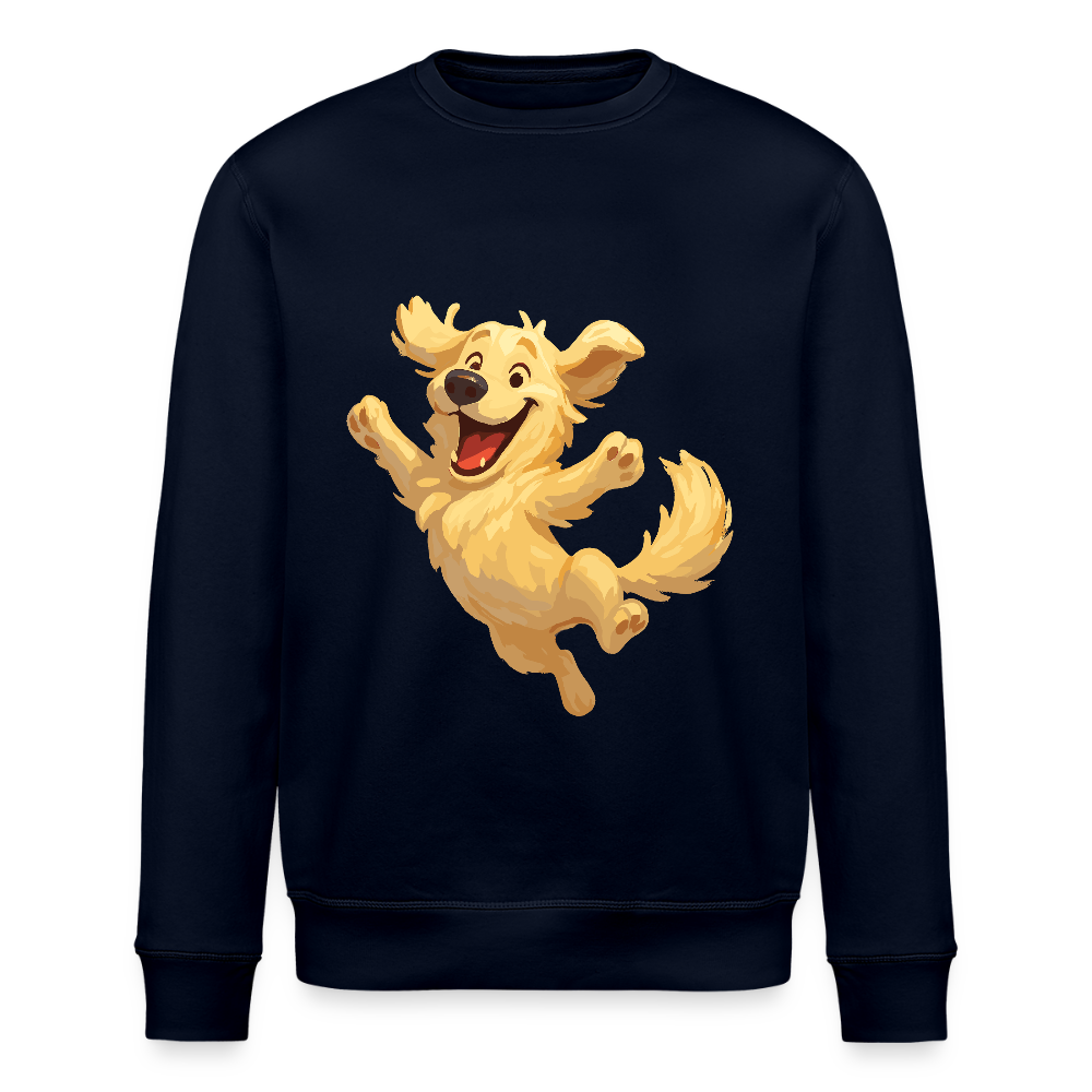 Golden Retriever Sweatshirt Springender Cartoon – fröhliches Hundemotiv, perfektes Geschenk für Hundeliebhaber und Tierfreunde - Navy