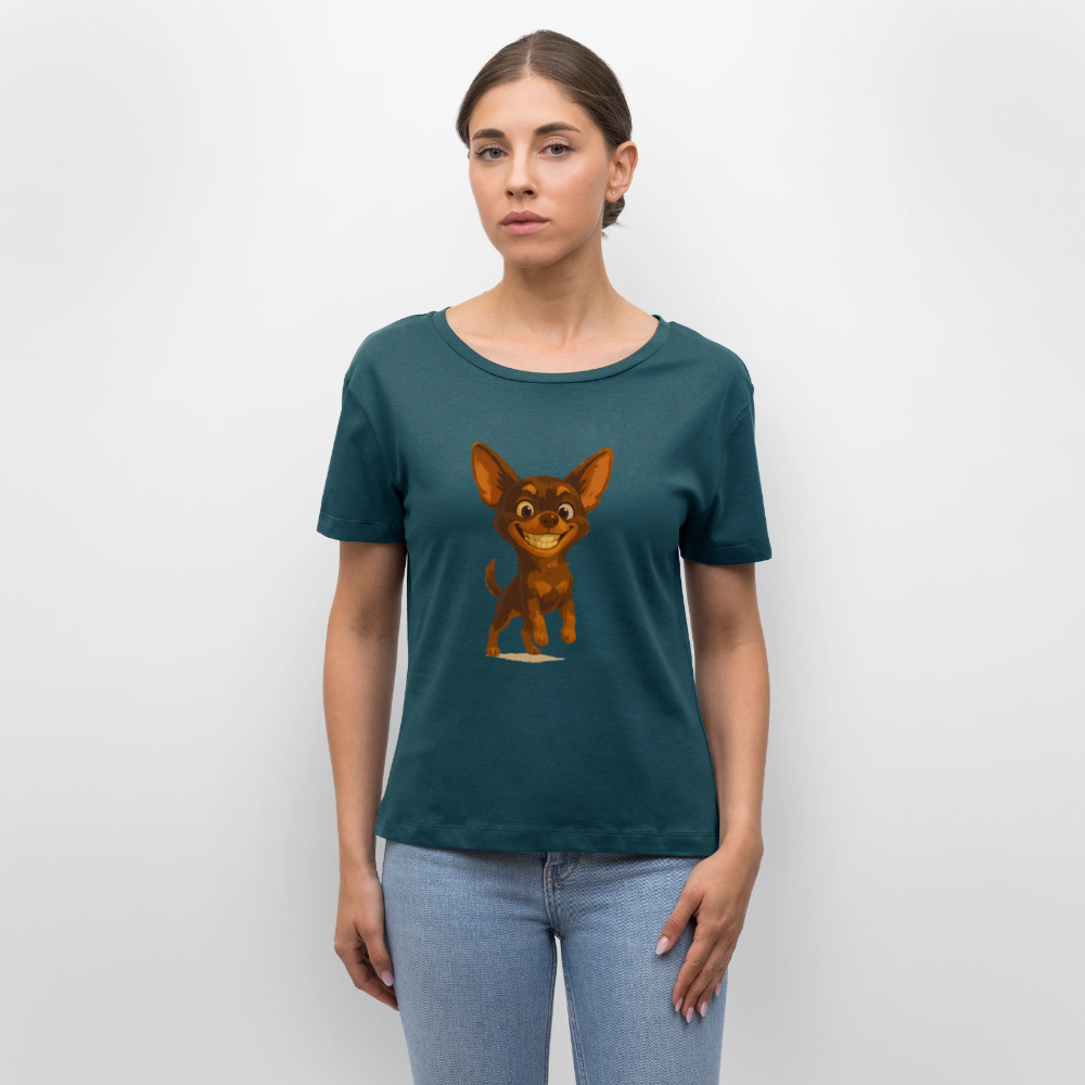 Grinsender Chihuahua Shirt Cartoon Hund – witziges Tiermotiv mit großem Lächeln, Geschenkidee für Hundefans und Tierfreunde - Dunkles Petrol