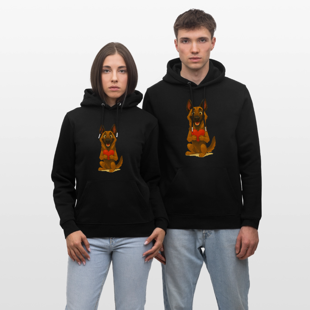 Malinois Hoodie mit Herz Cartoon – liebevoller Belgischer Schäferhund als Hunde Motiv für Hundeliebhaber und Geschenkideen - Schwarz