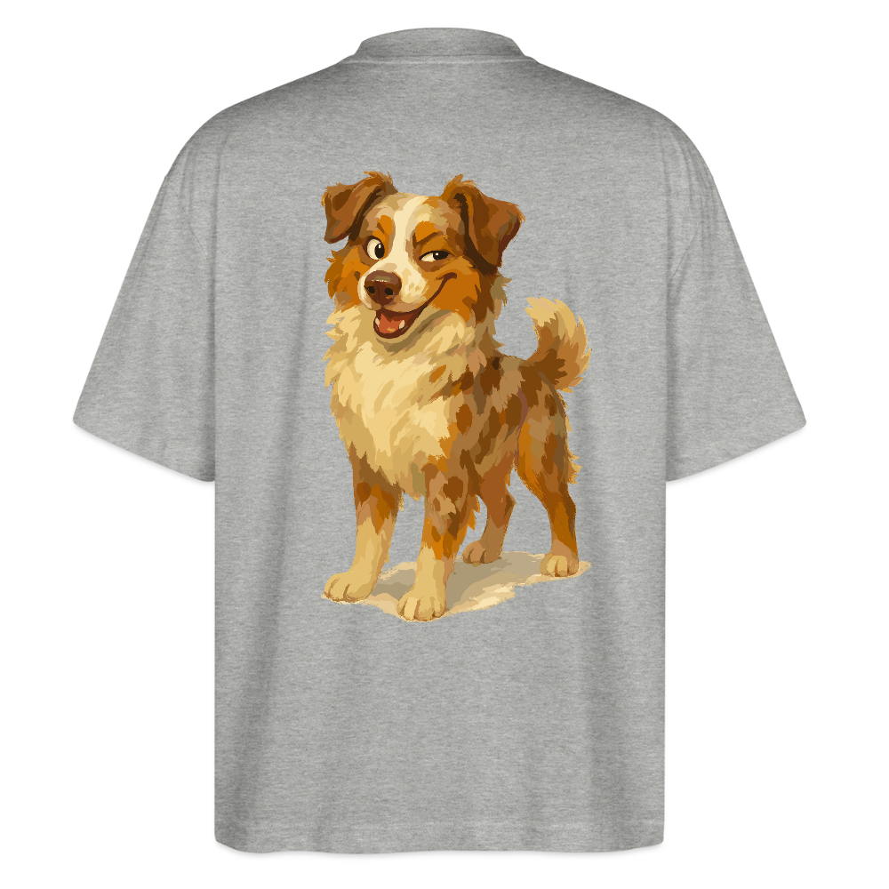 Australian Shepherd Oversized Frecher Cartoon mit verschmitztem Grinsen – Humorvolles Hunde Motiv für Tierfreunde und Geschenkideen - Grau meliert