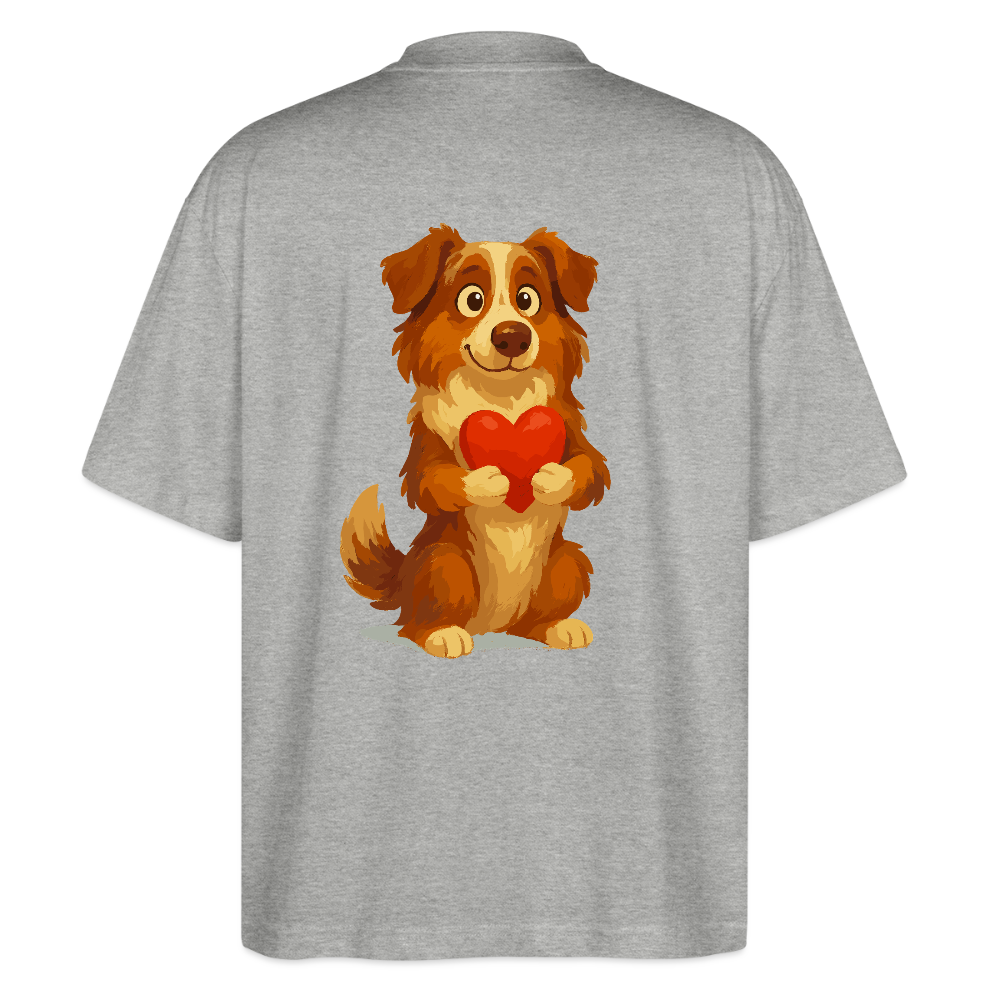 Australian Shepherd Oversized Süßer Cartoon mit Herz – Liebevolles Hunde Motiv für Valentinstag, Freundschaft und Geschenkideen - Grau meliert