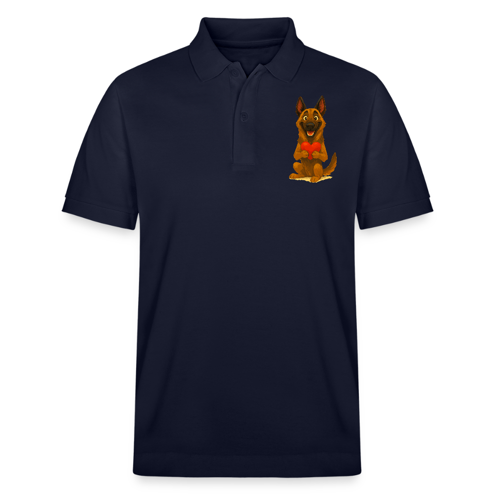 Malinois Poloshirt mit Herz Cartoon – liebevoller Belgischer Schäferhund als Hunde Motiv für Hundeliebhaber und Geschenkideen - Navy
