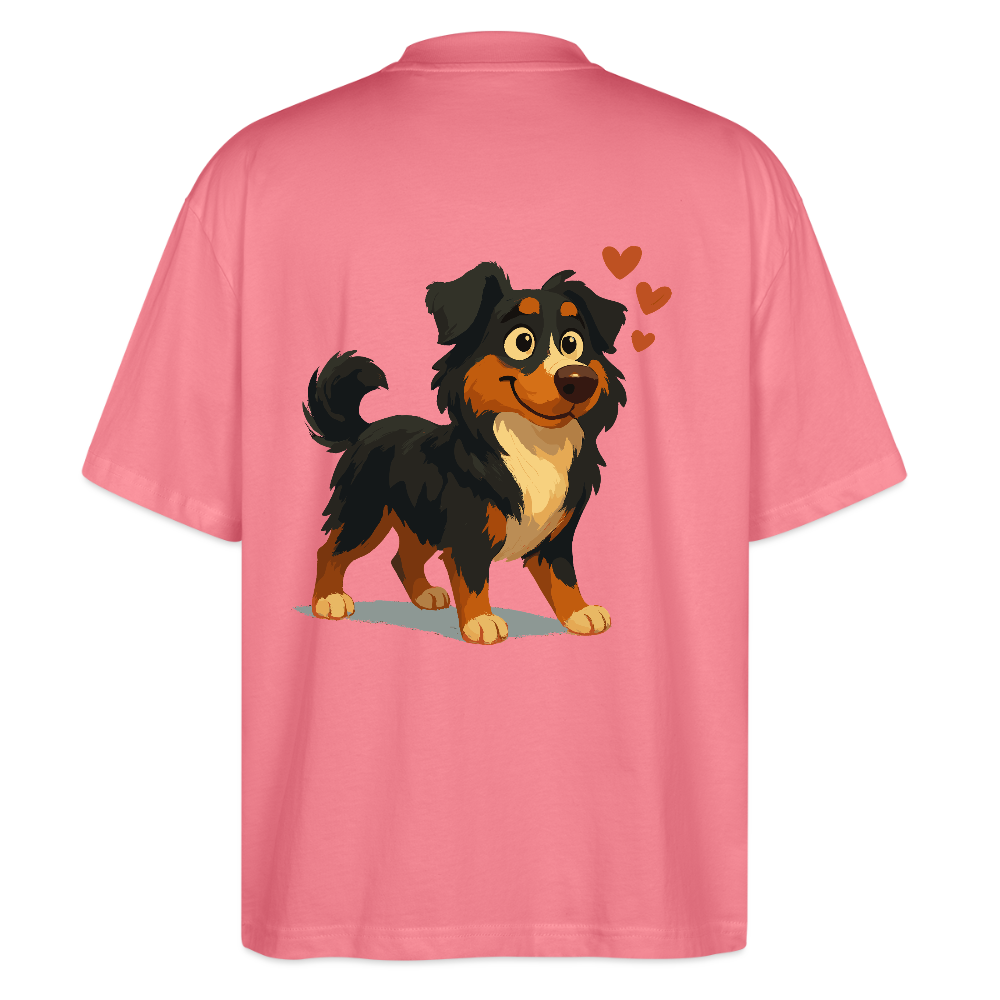 Australian Shepherd Oversized Verliebter Cartoon mit roten Herzen – Liebevolles Hunde Motiv für Valentinstag, Freundschaft und Geschenkideen - Pink