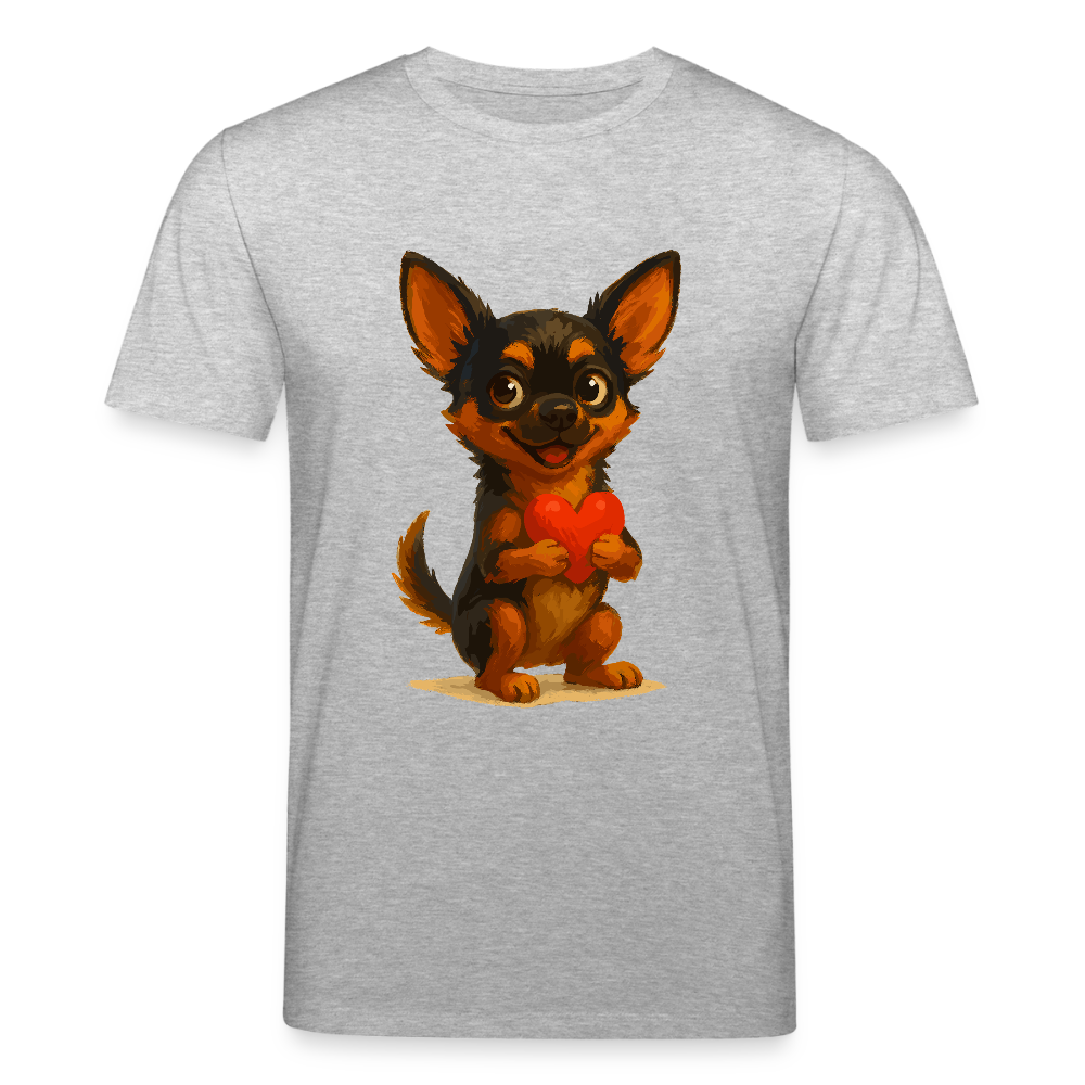 Chihuahua T-Shirt Cartoon Hund mit Herz – süßes Tiermotiv, Geschenkidee für Hundefans, Valentinstag und romantische Anlässe - Grau meliert
