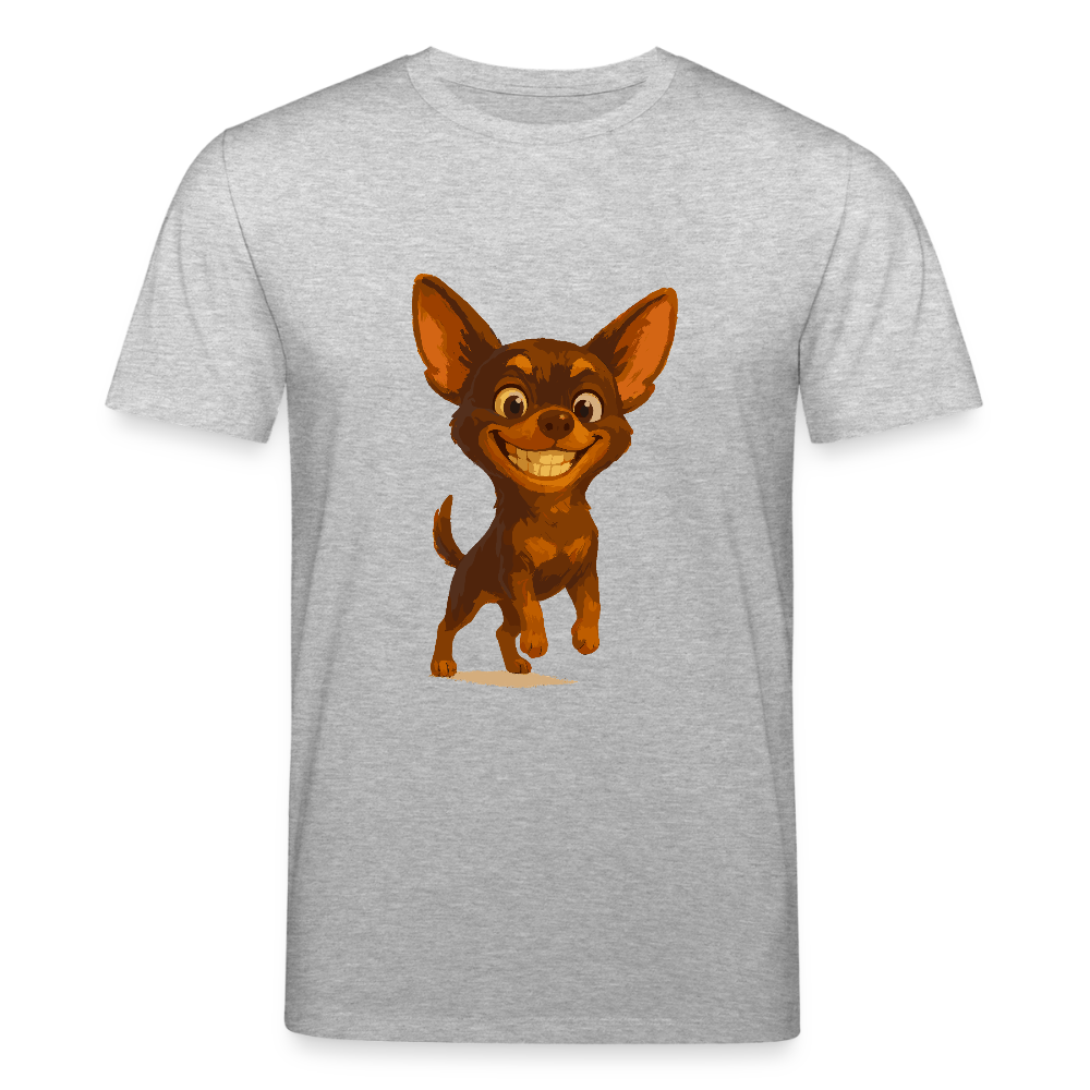 Grinsender Chihuahua T-Shirt Cartoon Hund – witziges Tiermotiv mit großem Lächeln, Geschenkidee für Hundefans und Tierfreunde - Grau meliert