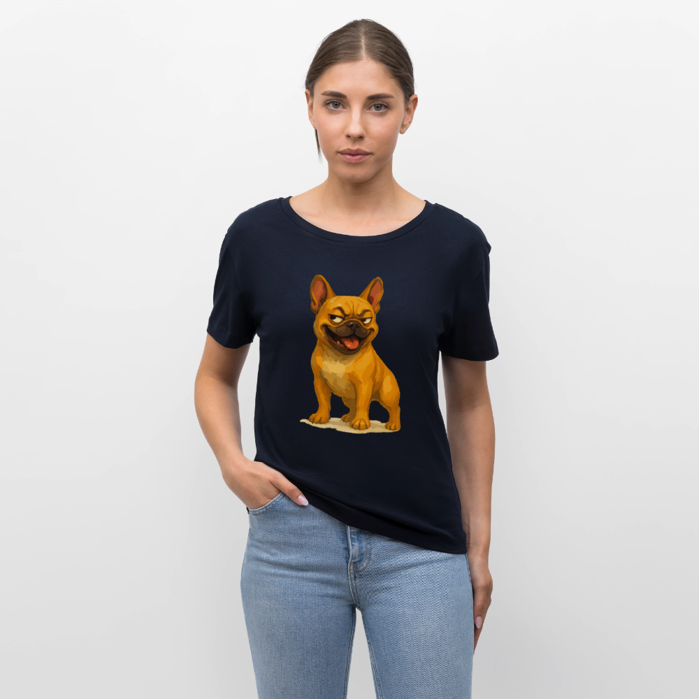 Französische Bulldogge Shirt - Frecher Cartoon mit verschmitztem Grinsen – Humorvolles Hunde Motiv für Tierfreunde und Geschenkideen - Navy