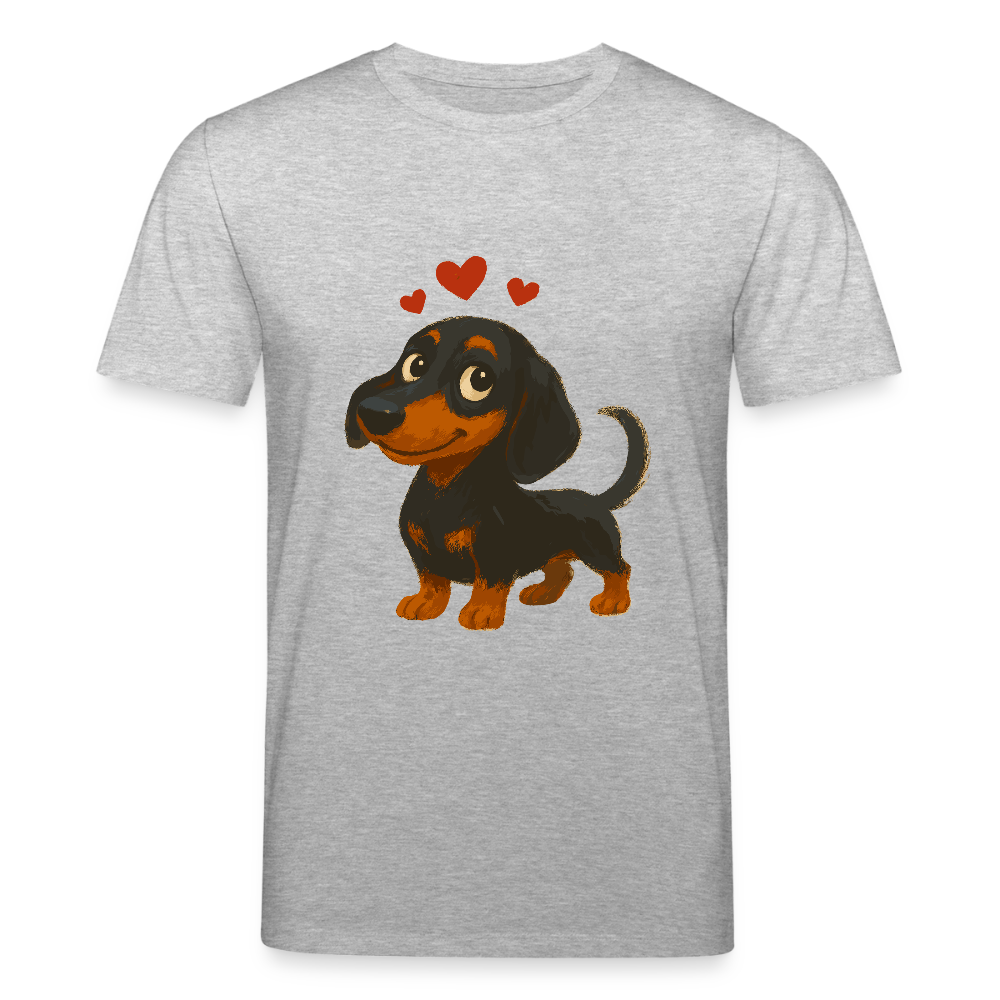 Dackel T-Shirt – Verliebter Cartoon Dachshund | Süßer Hund Pullover Geschenk mit Herzen für Valentinstag & Hundefans - Grau meliert