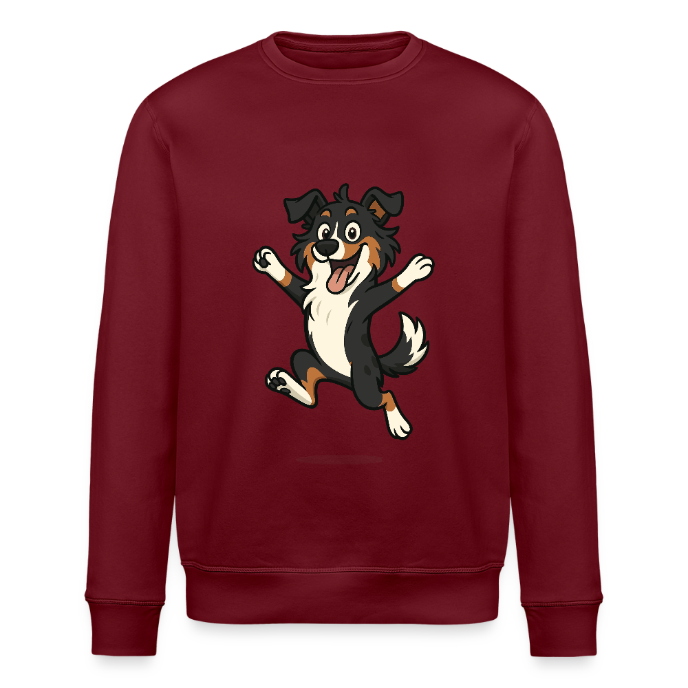 Australian Shepherd Sweatshirt Cartoon hüpfend – Fröhliches Hunde Motiv voller Freude und Energie für Hundeliebhaber und Geschenkideen - Burgunderrot