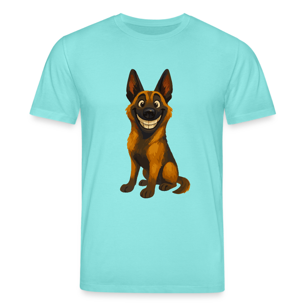 Malinois T-Shirt Grinsender Cartoon – lustiger Belgischer Schäferhund im gemalten Stil als humorvolles Hunde Motiv für Hundeliebhaber - Poolblau