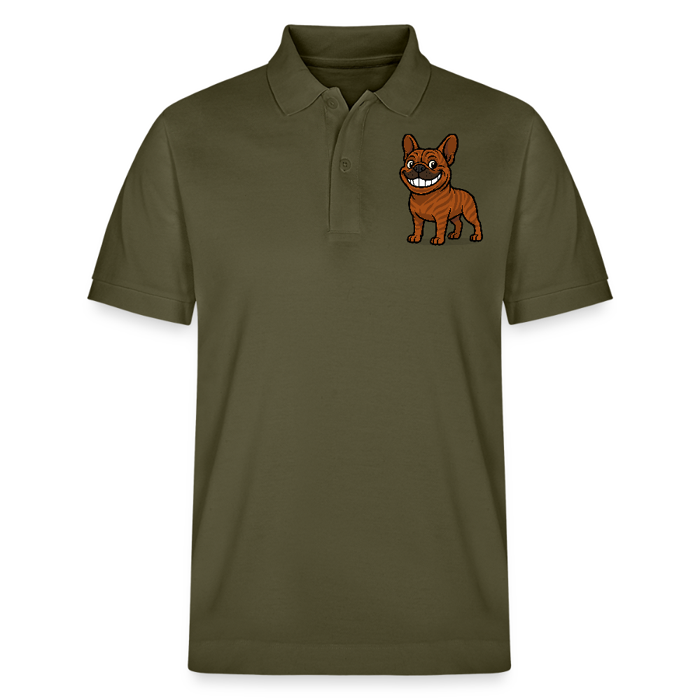 Französische Bulldogge Poloshirt - Cartoon mit breitem Grinsen – Lustiges Hunde Motiv für Humor-Fans, Tierfreunde und Geschenkideen - Khaki