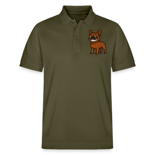Französische Bulldogge Poloshirt - Cartoon mit breitem Grinsen – Lustiges Hunde Motiv für Humor-Fans, Tierfreunde und Geschenkideen - Khaki