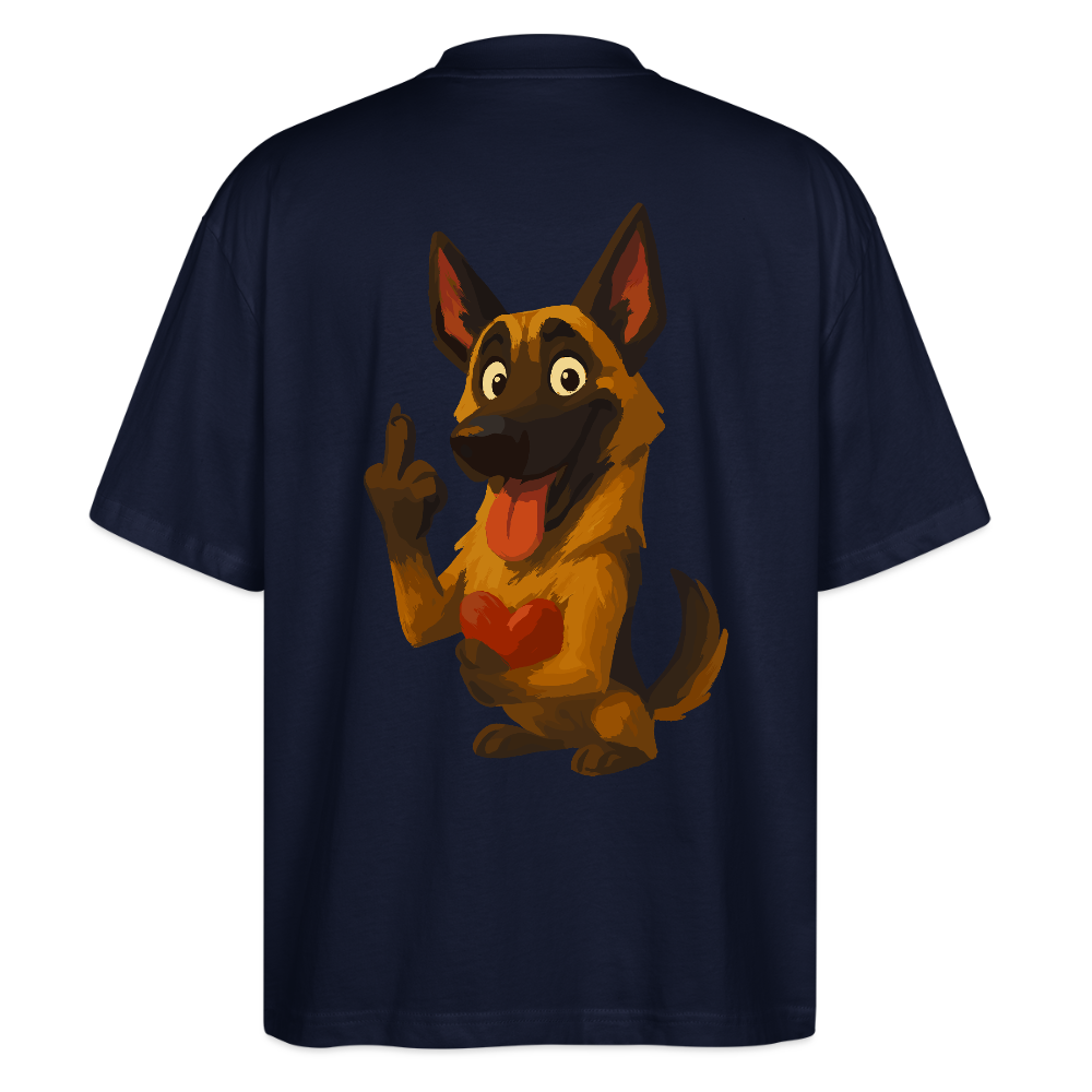 Frecher Malinois Oversized mit Herz – witziges und provokantes Hunde Cartoon Motiv für Hundeliebhaber mit Sinn für Humor - Navy