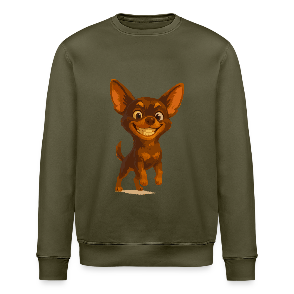 Grinsender Chihuahua Sweatshirt Cartoon Hund – witziges Tiermotiv mit großem Lächeln, Geschenkidee für Hundefans und Tierfreunde - Khaki