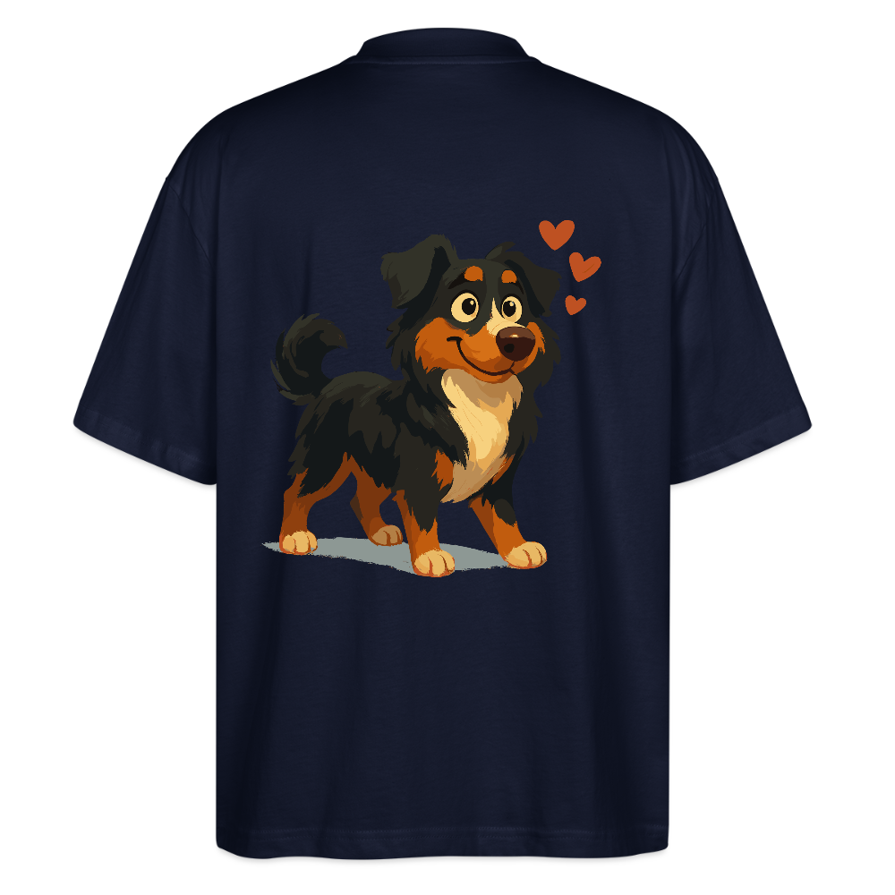 Australian Shepherd Oversized Verliebter Cartoon mit roten Herzen – Liebevolles Hunde Motiv für Valentinstag, Freundschaft und Geschenkideen - Navy