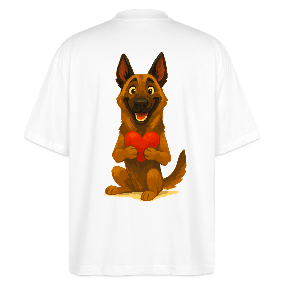 Malinois Oversized mit Herz Cartoon – liebevoller Belgischer Schäferhund als Hunde Motiv für Hundeliebhaber und Geschenkideen - Weiß