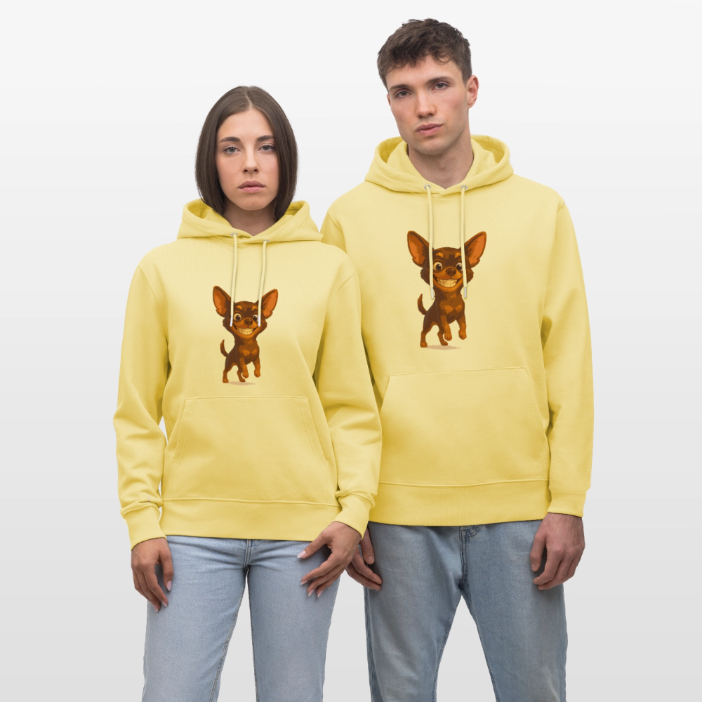 Grinsender Chihuahua Hoodie Cartoon Hund – witziges Tiermotiv mit großem Lächeln, Geschenkidee für Hundefans und Tierfreunde - Gelb Viva