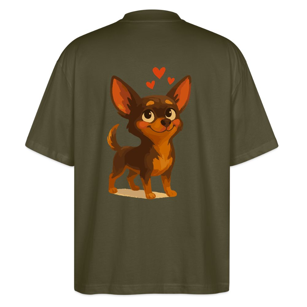 Verliebter Chihuahua Oversized Cartoon Hund mit Herzen – süßes romantisches Tiermotiv, Geschenkidee für Valentinstag und Hundefans - Khaki