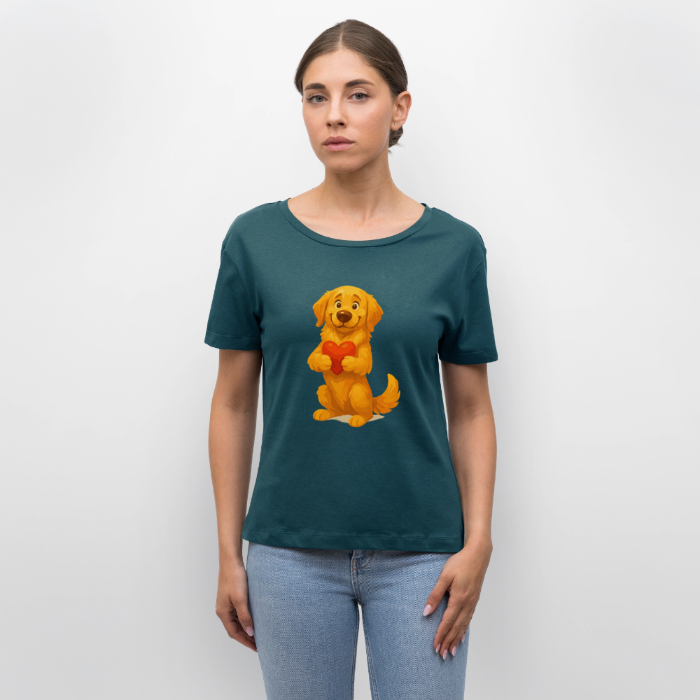 Golden Retriever Shirt mit Herz – süßer Cartoon Hund, liebevolles Motiv für Hundeliebhaber, Valentinstag oder besondere Geschenkideen - Dunkles Petrol