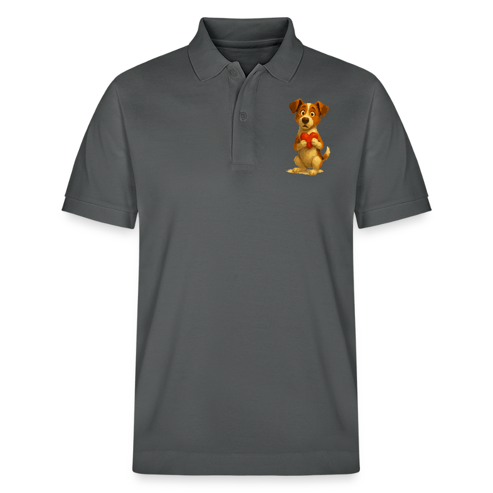 Jack Russell Terrier Poloshirt mit Herz – süßes Cartoon Motiv, liebevoller Hund, Geschenkidee für Valentinstag und Hundeliebhaber - Anthrazit
