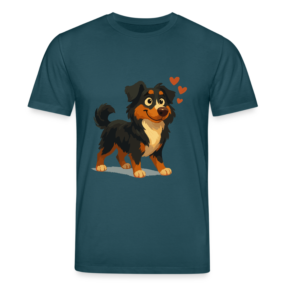 Australian Shepherd T-Shirt Verliebter Cartoon mit roten Herzen – Liebevolles Hunde Motiv für Valentinstag, Freundschaft und Geschenkideen - Dunkles Petrol