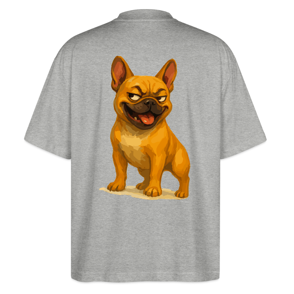 Französische Bulldogge Oversized - Frecher Cartoon mit verschmitztem Grinsen – Humorvolles Hunde Motiv für Tierfreunde und Geschenkideen - Grau meliert