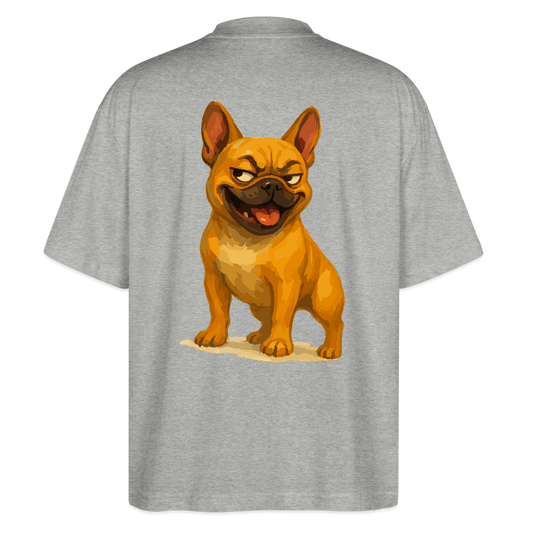 Französische Bulldogge Oversized - Frecher Cartoon mit verschmitztem Grinsen – Humorvolles Hunde Motiv für Tierfreunde und Geschenkideen - Grau meliert