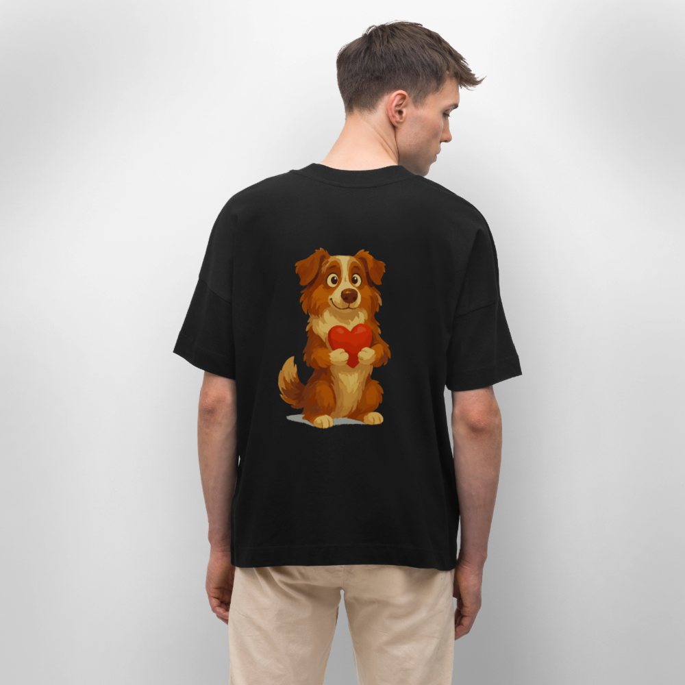 Australian Shepherd Oversized Süßer Cartoon mit Herz – Liebevolles Hunde Motiv für Valentinstag, Freundschaft und Geschenkideen - Schwarz