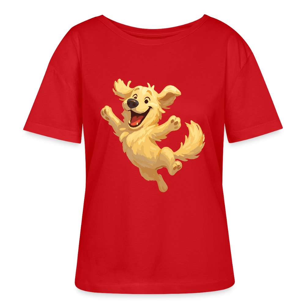 Golden Retriever Shirt Springender Cartoon – fröhliches Hundemotiv, perfektes Geschenk für Hundeliebhaber und Tierfreunde - Rot