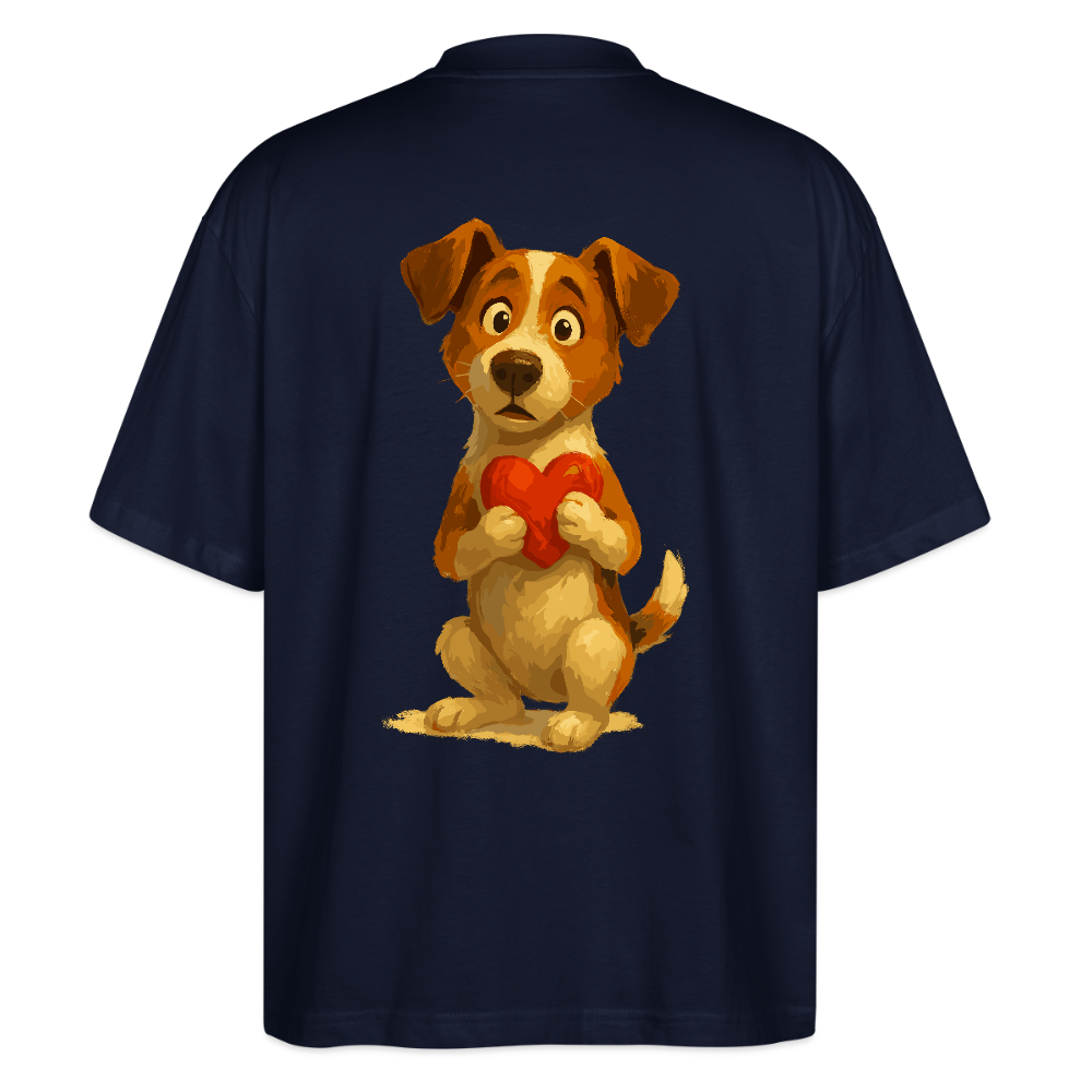 Jack Russell Terrier Oversized mit Herz – süßes Cartoon Motiv, liebevoller Hund, Geschenkidee für Valentinstag und Hundeliebhaber - Navy