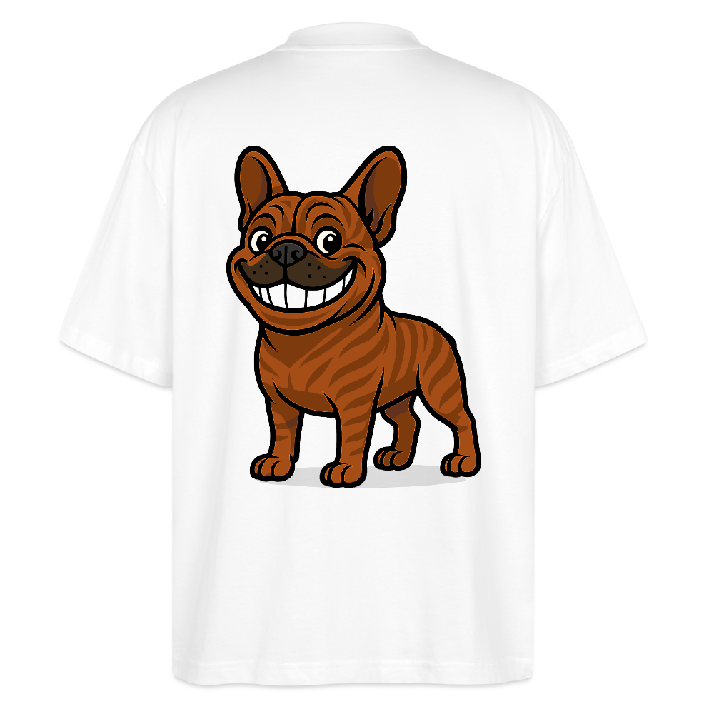 Französische Bulldogge Oversized - Cartoon mit breitem Grinsen – Lustiges Hunde Motiv für Humor-Fans, Tierfreunde und Geschenkideen - Weiß