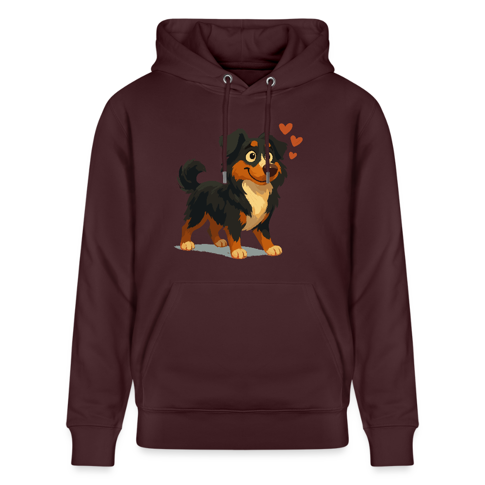 Australian Shepherd Hoodie Verliebter Cartoon mit roten Herzen – Liebevolles Hunde Motiv für Valentinstag, Freundschaft und Geschenkideen - Maroon