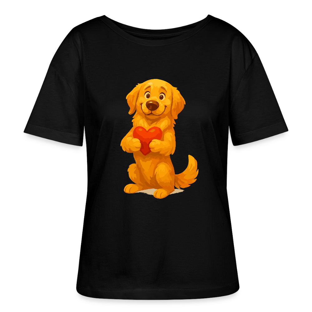Golden Retriever Shirt mit Herz – süßer Cartoon Hund, liebevolles Motiv für Hundeliebhaber, Valentinstag oder besondere Geschenkideen - Schwarz