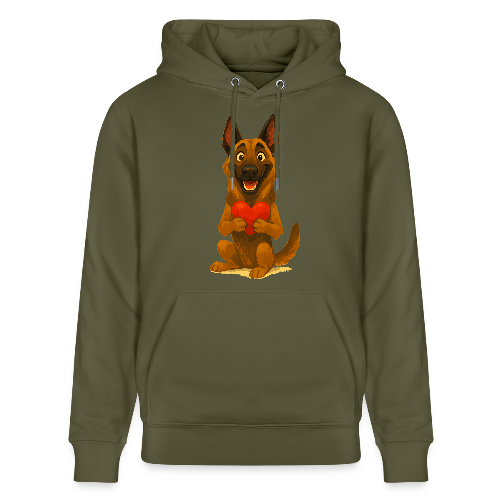 Malinois Hoodie mit Herz Cartoon – liebevoller Belgischer Schäferhund als Hunde Motiv für Hundeliebhaber und Geschenkideen - Khaki Grün