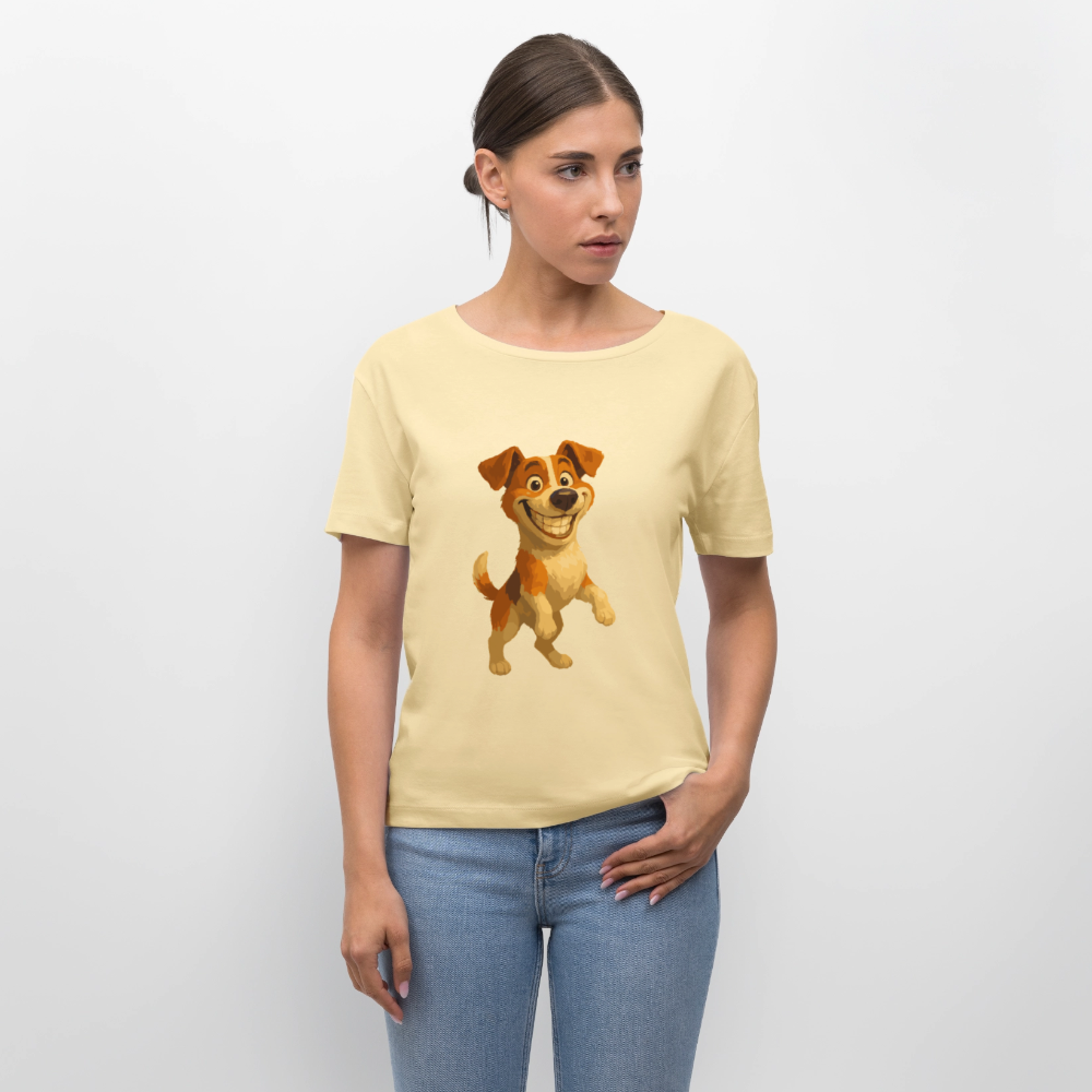 Jack Russell Terrier Shirt breit grinsend – süßer Cartoon Hund, lustiges Motiv für Hundeliebhaber & Geschenkidee für Tierfreunde - Creme